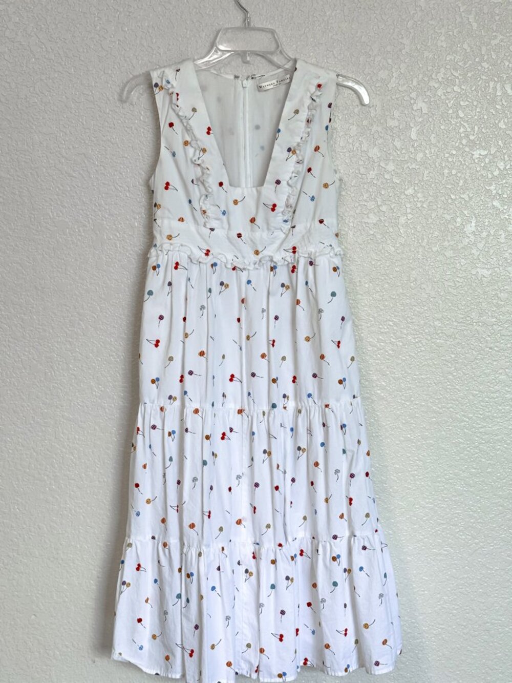 Wayward Fancies Eshakti Cherry Cottagecore Ruffle Tiered Midi Dress XS-0 White